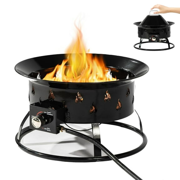 50000 BTU Portable Propane Gas Fire Pit, 19in Outdoor Smokeless Gas Fire Bowl with Adjustable Flame for Camping, Backyard, Small Round Firebowl