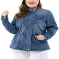 thumbnail image 1 of Agnes Orinda Women‘s Plus Size Fall Outfits Drawstring Waist Zipper Denim Jacket, 1 of 7