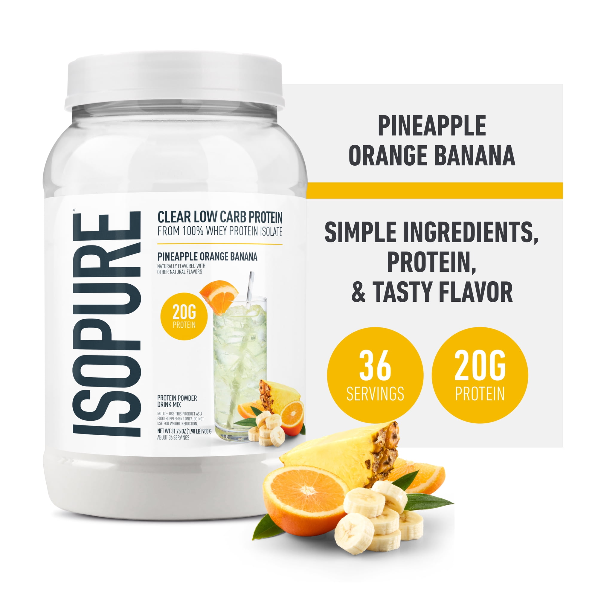 Isopure, Infusions 100% Whey Protein Isolate, 20 g Protein Powder, Pineapple Orange Banana, 1.98 lb, 36 Servings