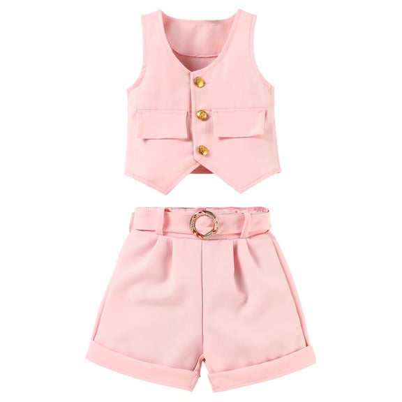 Gaexia Girls Summer Outfit Vest Tank Top Shorts Belt Three Piece Tween Casual Solid Color Youth Apparel Playful Lightweight Breathable Comfortable Attractive Set