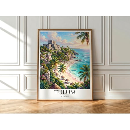 Tulum Beach Print Mexico Coastal Wall Art Tropical Ocean Caribbean Travel Artwork Unframed Paper Print