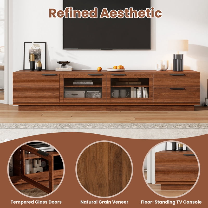 79-inch Modern TV Stand for TVs Up to 85", Entertainment Center Cabinet with Drawers, Cable Hole & Soft-Closing Glass Doors