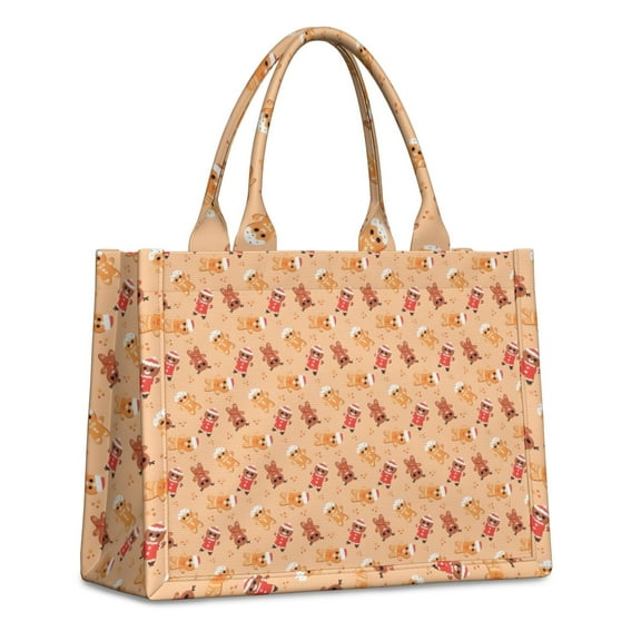 Large Capacity Tote Bag,Orange Christmas Gingerbread Man Pattern Handbag Fashion Luxury Tote Bag,15.7"x13"x 5.1" Inches,Laptop Compatible