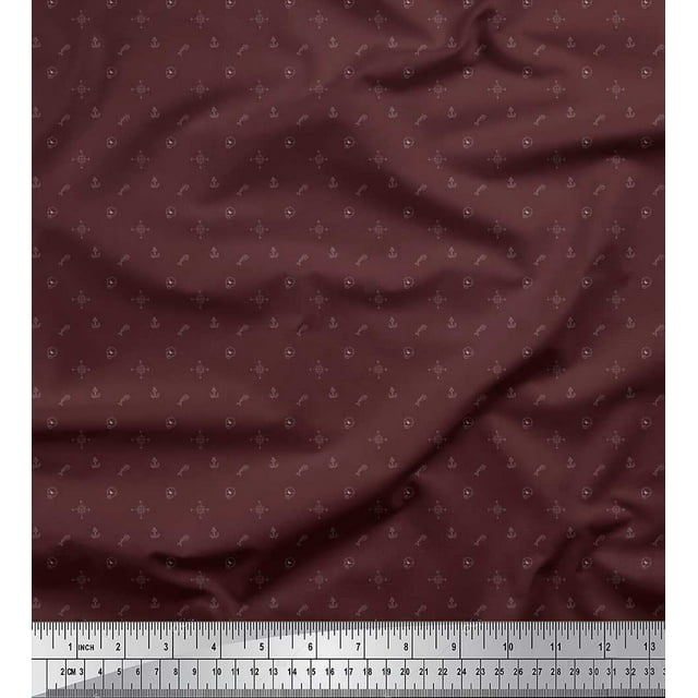 Soimoi Poly Georgette Fabric Direction Compass,Skull & Anchor Hook Shirting Printed Fabric 1 Yard 42 Inch Wide