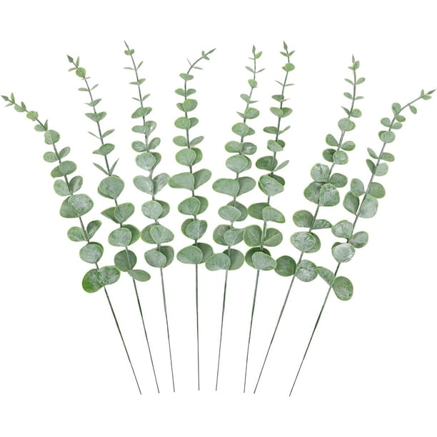 XmhyTop 8 piezas de tallos de eucalipto decorativos de 14,1 pulgadas, hojas de eucalipto artificiales, ramas de vegetación sintética