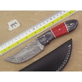 thumbnail image 5 of Lot of 10 pieces hand forged Damascus steel skinning knives, over 75" long knives Drop point, Trailing point, spear point, clip point blades, each knife comes with Leather sheath, 5 of 11