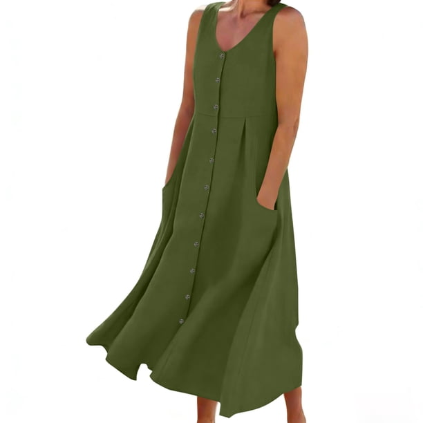 Vestido Corto de Manga Larga para las Mujeres Color Sólido Cuello Tripulación Vestido de Manga Corta, Bolsillo Rodilla Longitud Vestido de Verano para las Mujeres