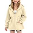 thumbnail image 5 of LOINRODI Girls Zip Up Cinched Waist Hooded Jacket Long Sleeve Solid Color Loose Pocket Casual Kids Outerwear Beige 13-14 Years, 5 of 6