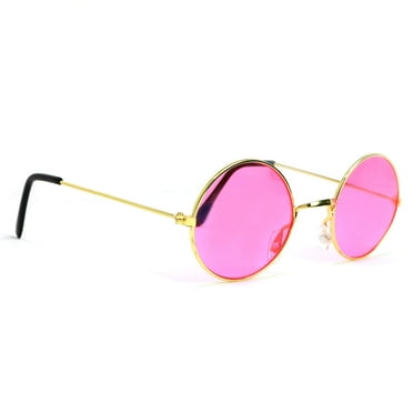 Skeleteen Pink Round Hippie Glasses - Pink 60's Style Hipster Circle Sunglasses - 1 Pair