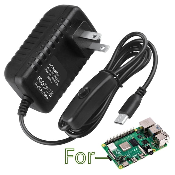 K-MAINS 5V 3A USB-C Power Adapter Charger Compatible With Raspberry Pi 4 Model B 1GB 2GB 4GB