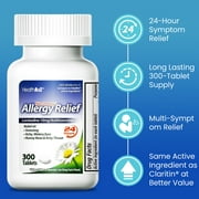 (4 pack) HealthA2Z Allergy Medicine Loratadine, 24 Hour Non-Drowsy Allergy Pill and Sinus Relief, 10 mg, 300 Tablets