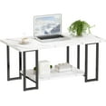 thumbnail image 7 of MIERES Coffee Table, Modern Faux Marble Top Coffee Table with Metal Frame and Storage Shelf, 2-Tier Rectangle Accent Cocktail Table for Living Room, Office (White & Black), 7 of 7