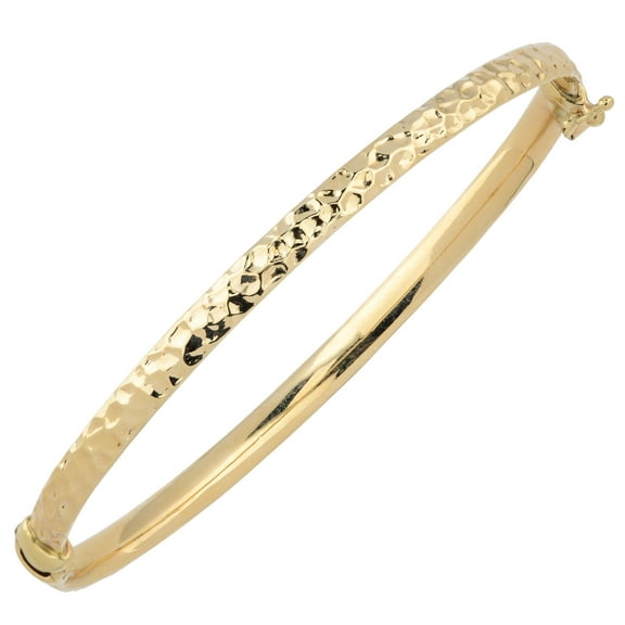 KoolJewelry 10k Yellow Gold Hammered Bangle Bracelet (4 mm, 7.5 inches)