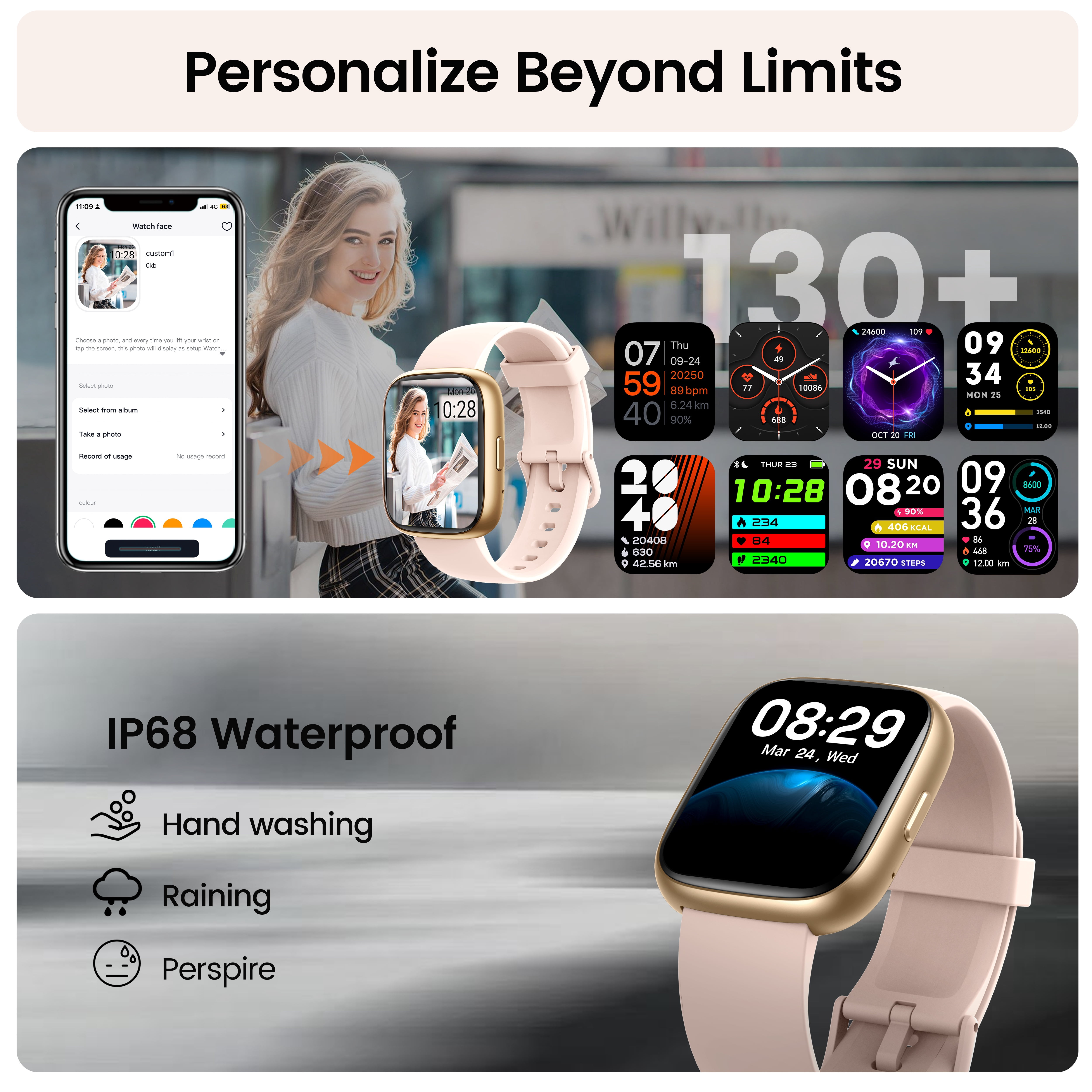 Smart Watch Fits for Android and IPhone, Smartwatch for Women Men with Alexa Built-in, 1.83" HD Touchscreen Fitness Tracker 120 plus Sports Mode, Smart Watch with Bluetooth Call, IP68, for Gift Pink
