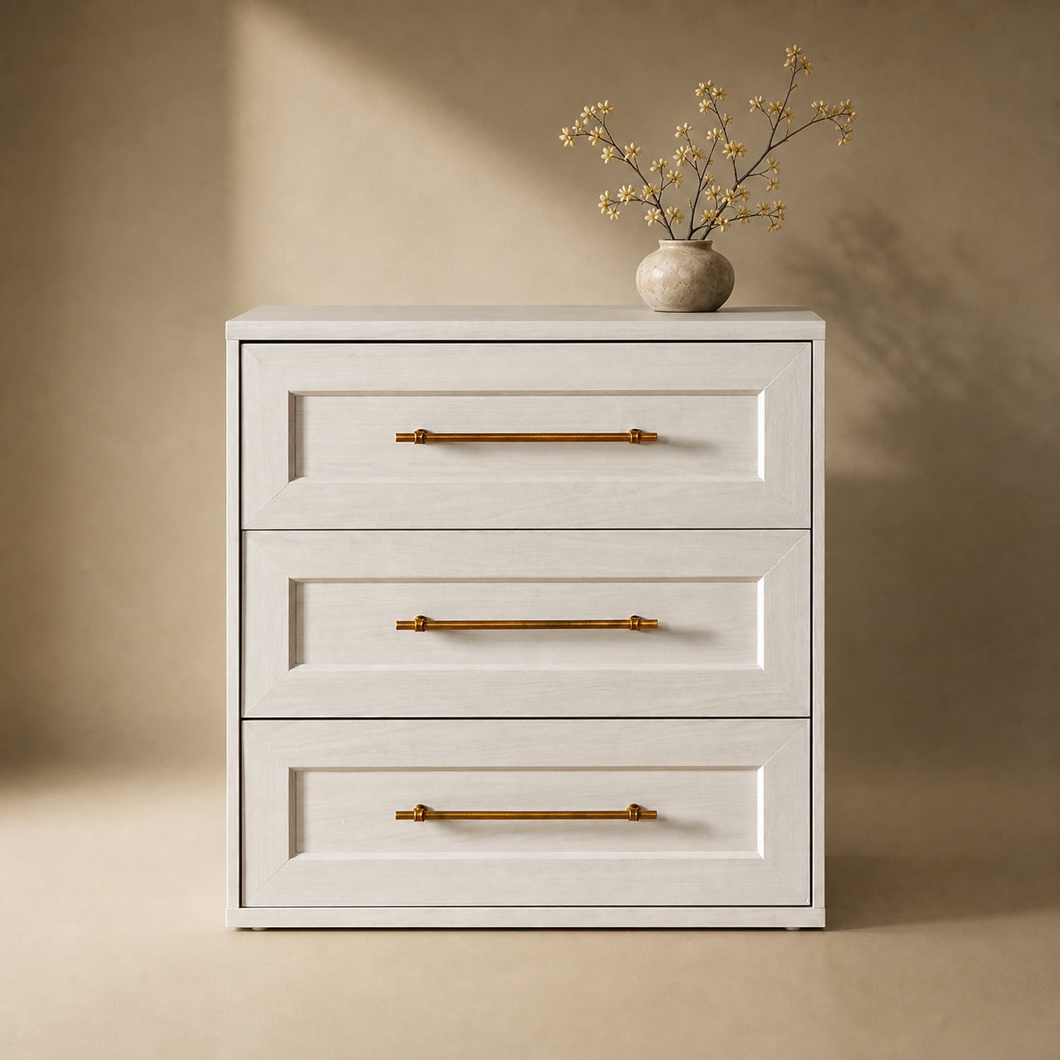 Mopio Blake 3 Drawer Dresser for Bedroom, Small Dresser & Chest of Drawers, Wood Dresser Organizer, Modern Farmhouse Dresser, Tall Night Stand, End Table, Enhanced Safety, Sturdy Compliant (White)