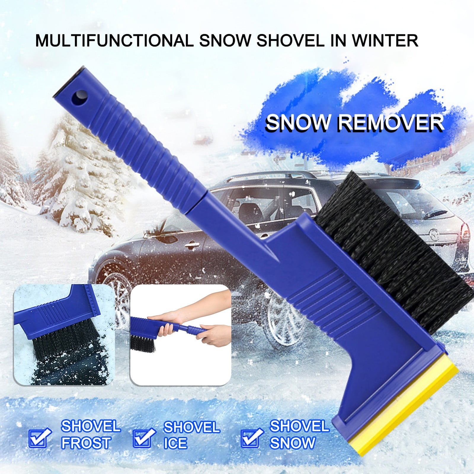 SEG Direct 50 Extendable Snow Brush Ice Scraper Combination with Foam Grip  Handle Auto Window Windshield Snow Removal Tool for Car SUV RV Truck