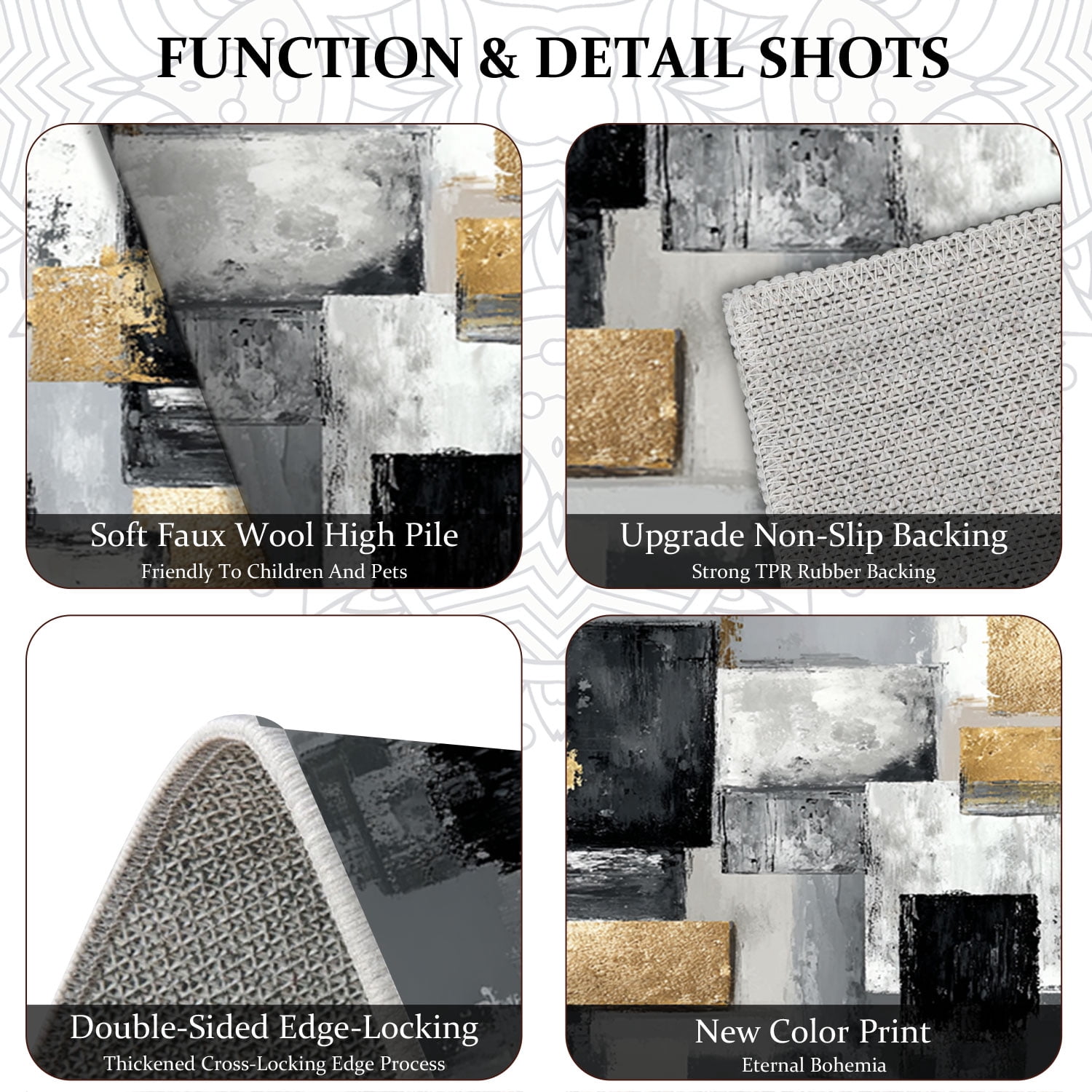 3-Piece Farmhouse Kitchen Rug Set, Washable Anti Slip Striped Floor Mats in 3 Sizes, Stain Resistant Decor Rugs for Kitchen Hallway Bathroom Home Christmas Decor