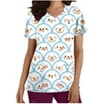 thumbnail image 1 of Tops Para Mujer Uniforme de Trabajo Tops Estampado de Navidad Manga Corta Cuello en V Blusa Con Bolsillos Odeerbi ODB181355, 1 of 5
