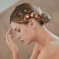 thumbnail image 6 of Red Flower Hair Comb Gold Rose Crystal Bridal Side Combs Floral Rhinestone Pearl Combs Vintage Decorative Crystal Emerald Headpiece Wedding Sparkly Hair Accessory for Women, 6 of 6