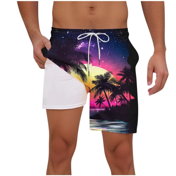 Pantalones Cortos para Hombre de Cintura Elástica con Bolsillos Pantalones de Playa de Impresión Casual, Poliéster Ligero de Moda para la Primavera Verano Al Aire Libre Y el Uso Diario
