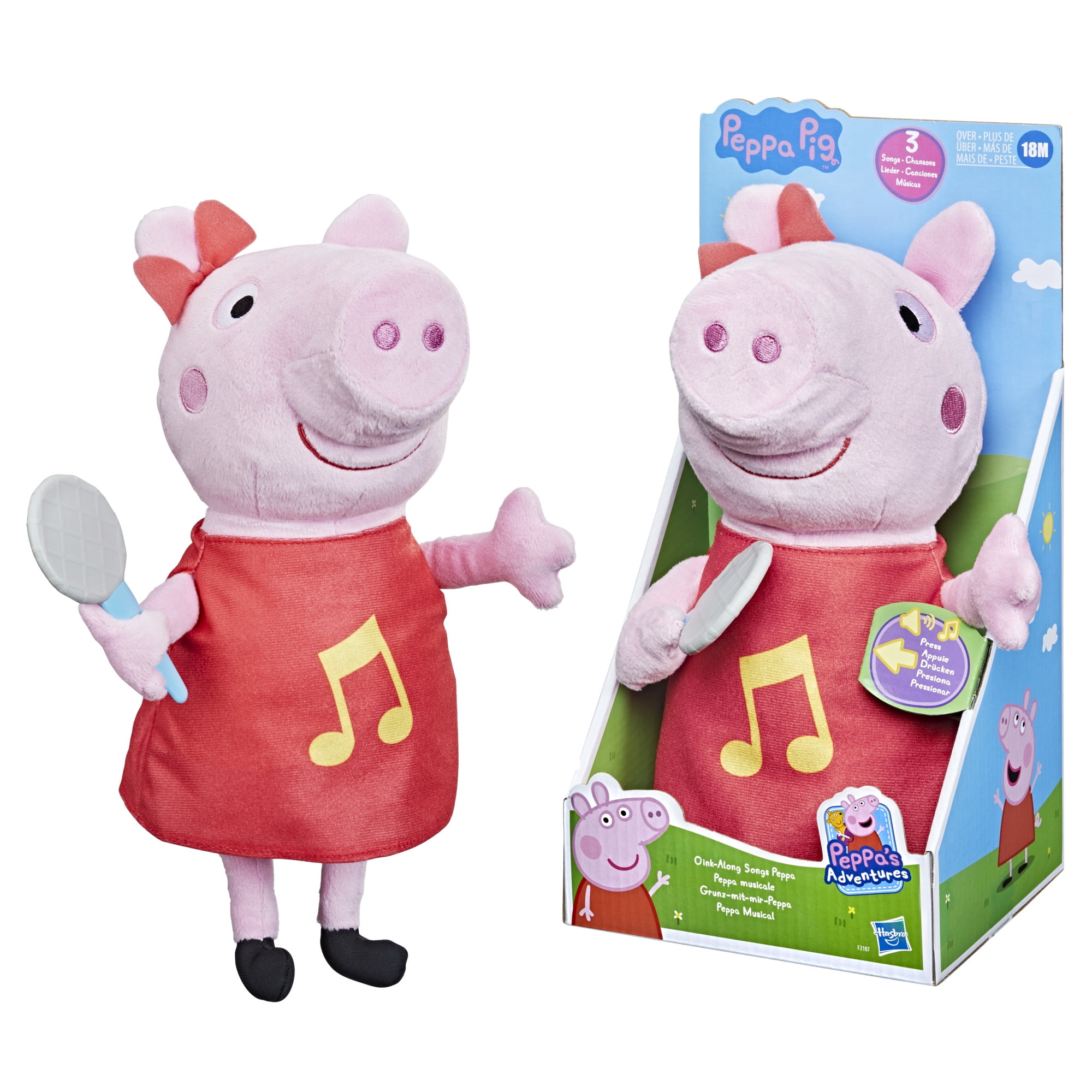 Peppa Pig Oink-Along Songs Peppa Plush Doll with Sparkly Red Dress and Bow,  Sings 3 Songs