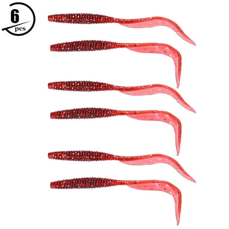 6PCS 11cm Soft Plastic Artificial Fish Lures Grub Worm Baits Fish Tackle Accessory(Dark Red)