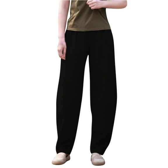 Hicidod Women Linen Pants Casual Lightweight Solid Elastic High Waisted Lounge Pant Travel Beach Summer Pants with Pockets