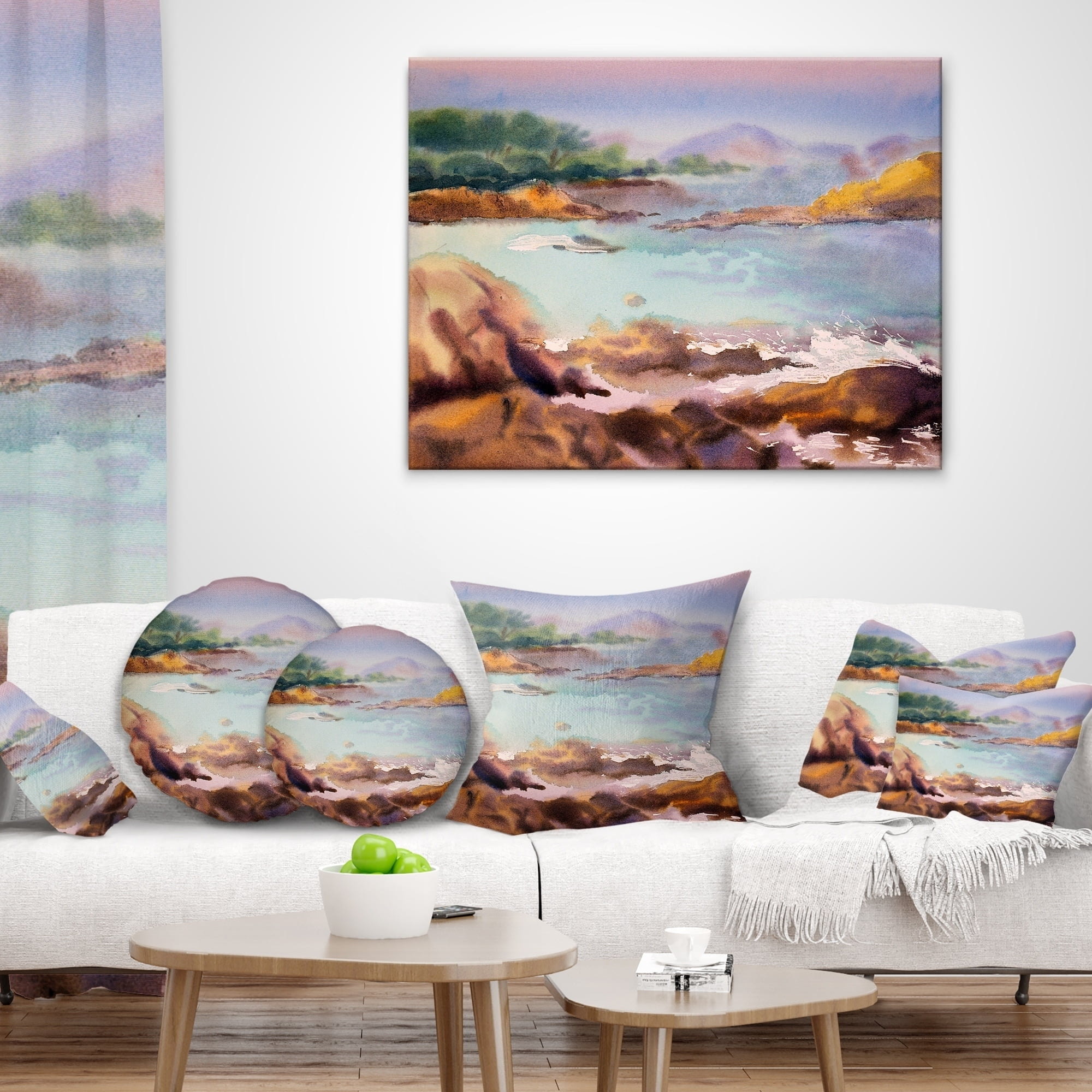 Designart Cu7851 16 16 C Tranquil Watercolor Waters Seascape Round Cushion Cover For Living Room Sofa Throw Pillow 16 Throw Pillow Covers Home Kitchen