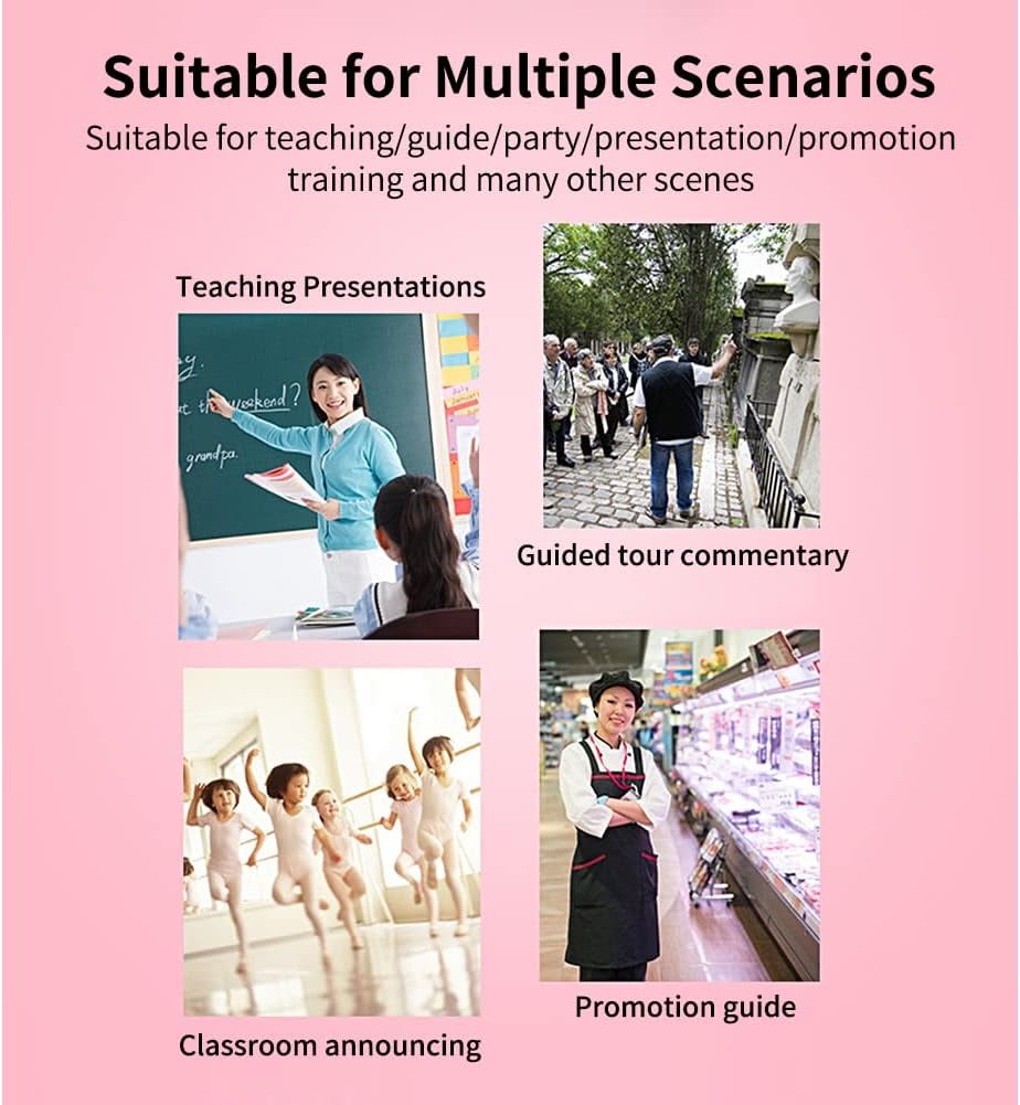 Portable Amplifier, Rechargeable Teacher Microphone, MiNi Amplifier System, Classroom Microphone, Tour Guide, Yoga Outdoor