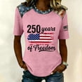 thumbnail image 3 of KDDYLITQ Womens U.s. 250th Anniversary Tshirt Vintage 250 Years Birthday Short Sleeve Tops Patriotic American Flag Independence Blouses Printed Floral Crew Neck Tees Pink L, 3 of 5