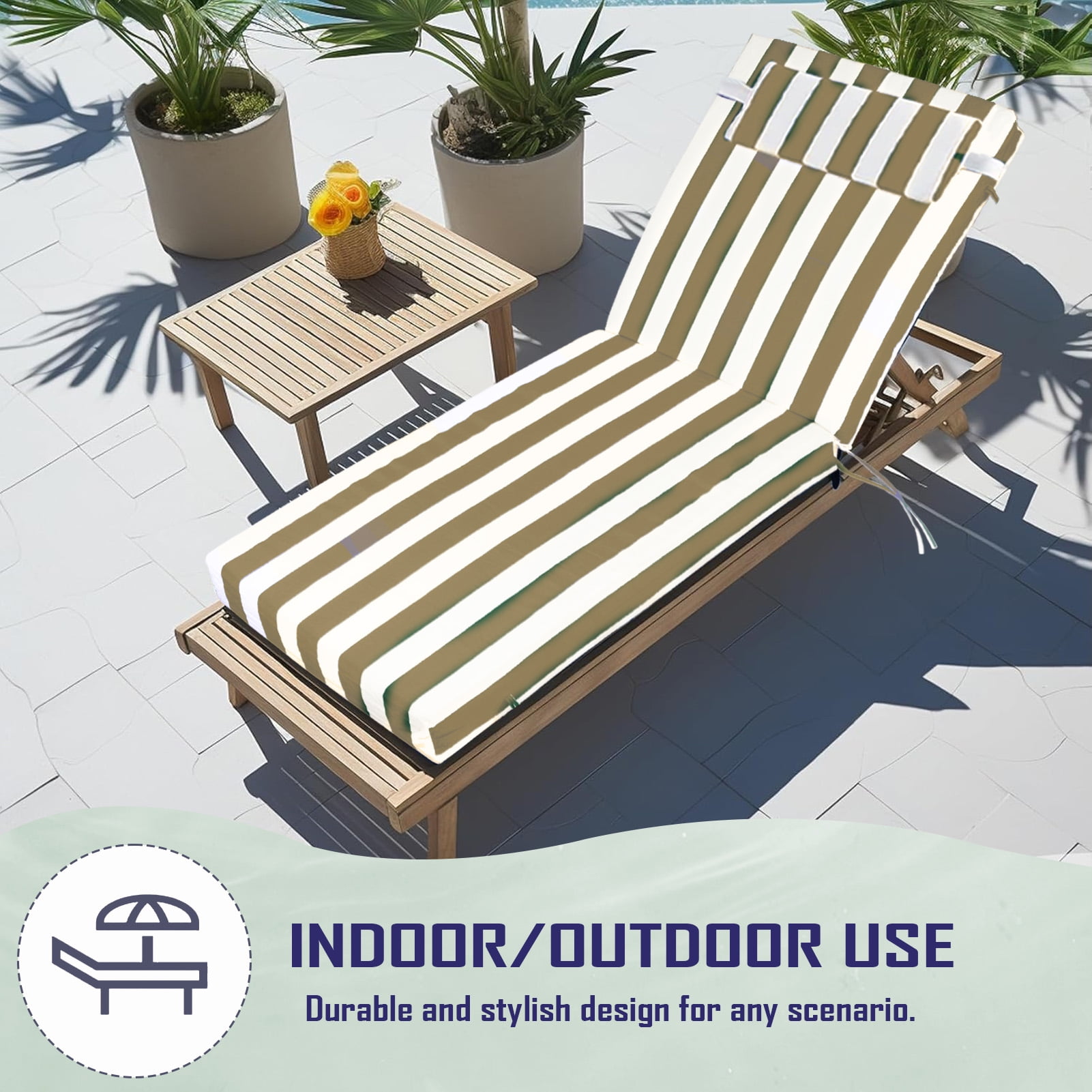 Outdoor Chaise Lounge Cushion with Adjustable Headrest and Straps