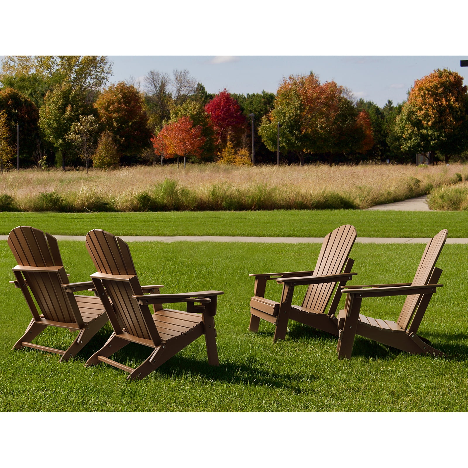 FUNBERRY Folding Adirondack Chair Set of 3, All Weather HDPE Fire Pit Chairs with Cup Holder for Outdoor
