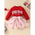 thumbnail image 4 of Kids Toddler Girls Christmas Outfit, 6 12 18 24 Months 2T 3T 4T Long Sleeve Crew Neck Letters Print Sweatshirt Candy Cane Skirt 2-piece Clothes Set, 4 of 9