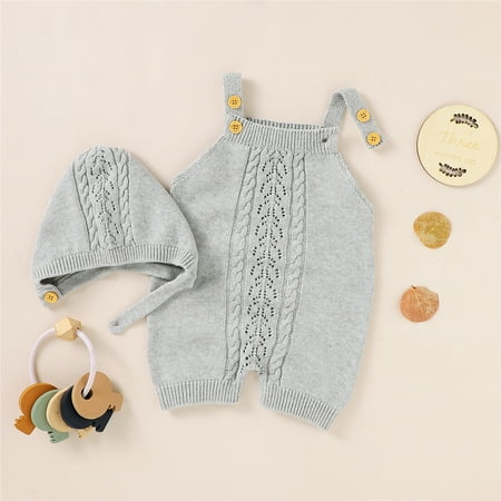 

nsendm Baby Knit Romper Cotton Sleeveless Boy Girl Sweater Clothes Jumpsuit 1 Piece With Hat Girls Sweatshirt Sweater Grey 0-3 Months