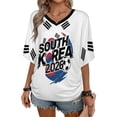 thumbnail image 3 of Soccer Cup 2026 Jersey SOUTH KOREA Soccer for Women with Colombia Flag Color Block and V Neck Short Sleeves Featuring Breathable Fabric for Game Day Parties Summer Festivals Dark Blue XL, 3 of 6