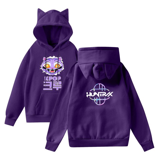 pop Huntrix Print Cat Ears Hoodie with De-mon Sweatshirt Huntrix Movie Fashion Streetwear Long Sleeve Print Soft Sweatshirt XL
