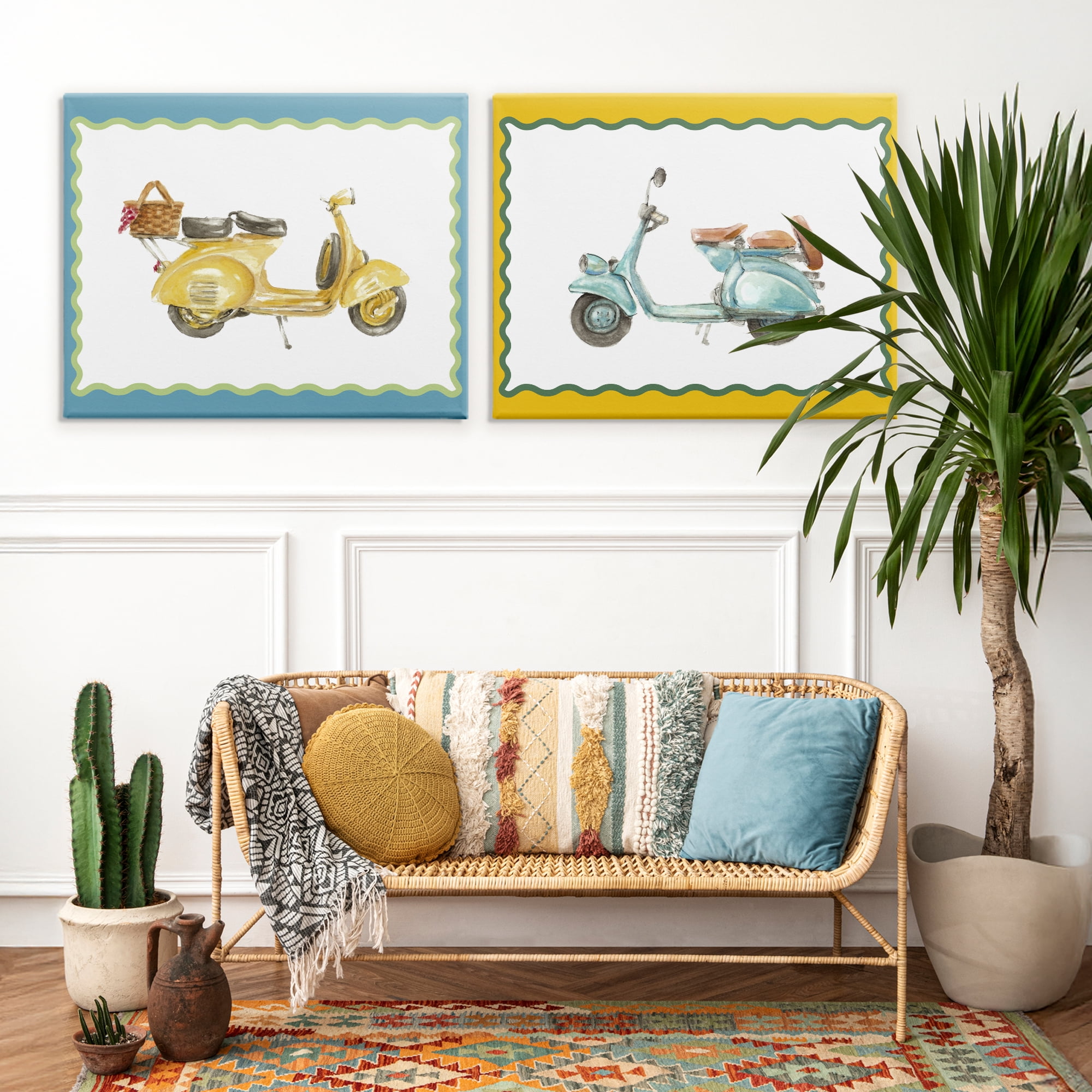 Stupell Industries Wavy Bordered Scooters 2 Piece Canvas Wall Art Set, design by Lanie Loreth