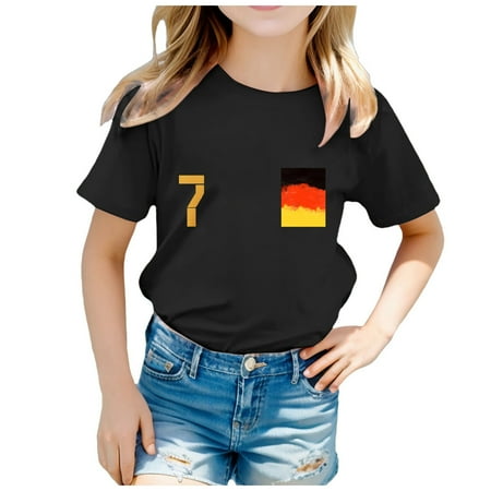 

Little Girls Shirts Black-C 224 Children s European Cup Fashion Team Printed Short Sleeve Round Neck Top T Shirt Back To School Clothes 140