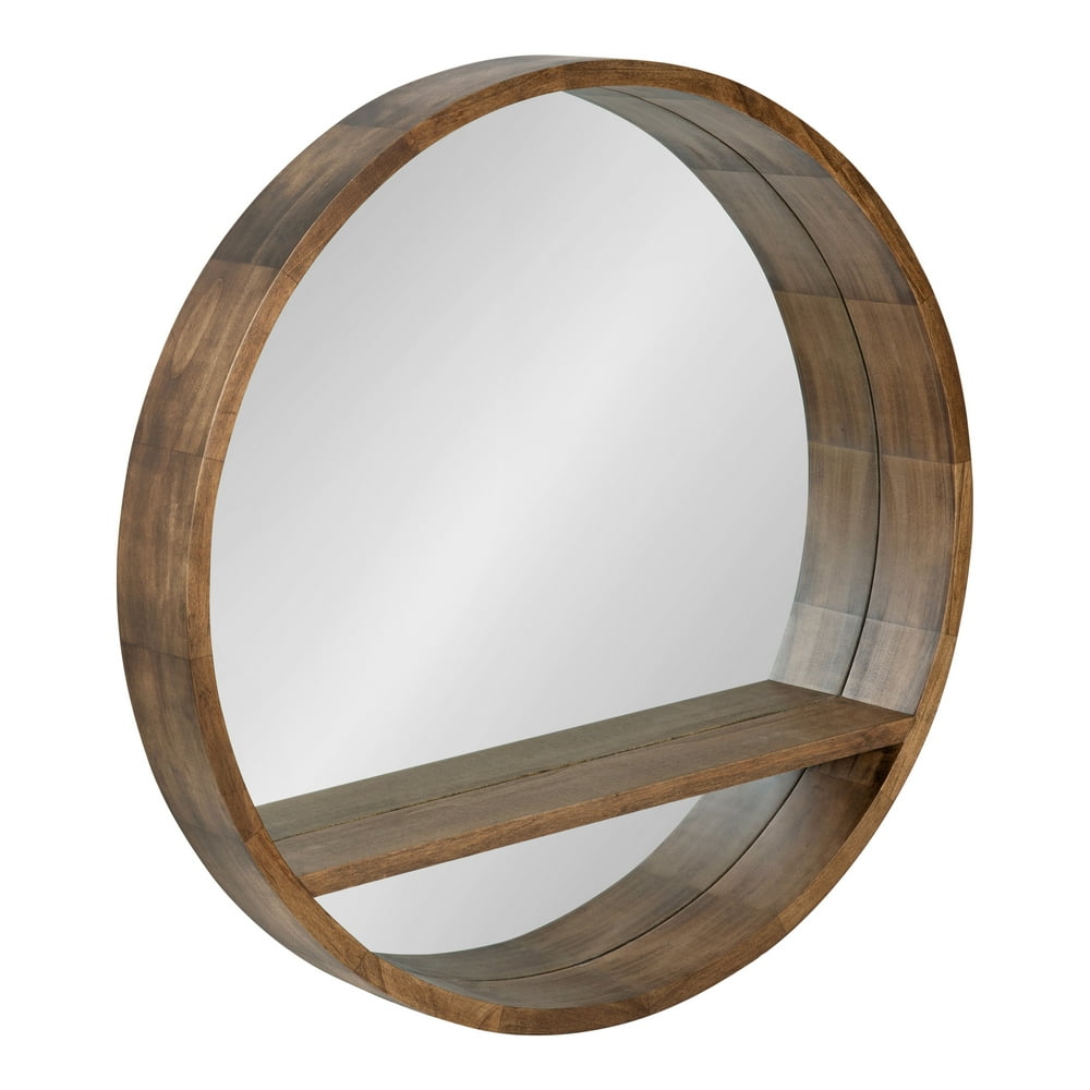 Kate And Laurel Hutton Round Mirror With Shelf 30 Diameter Rustic