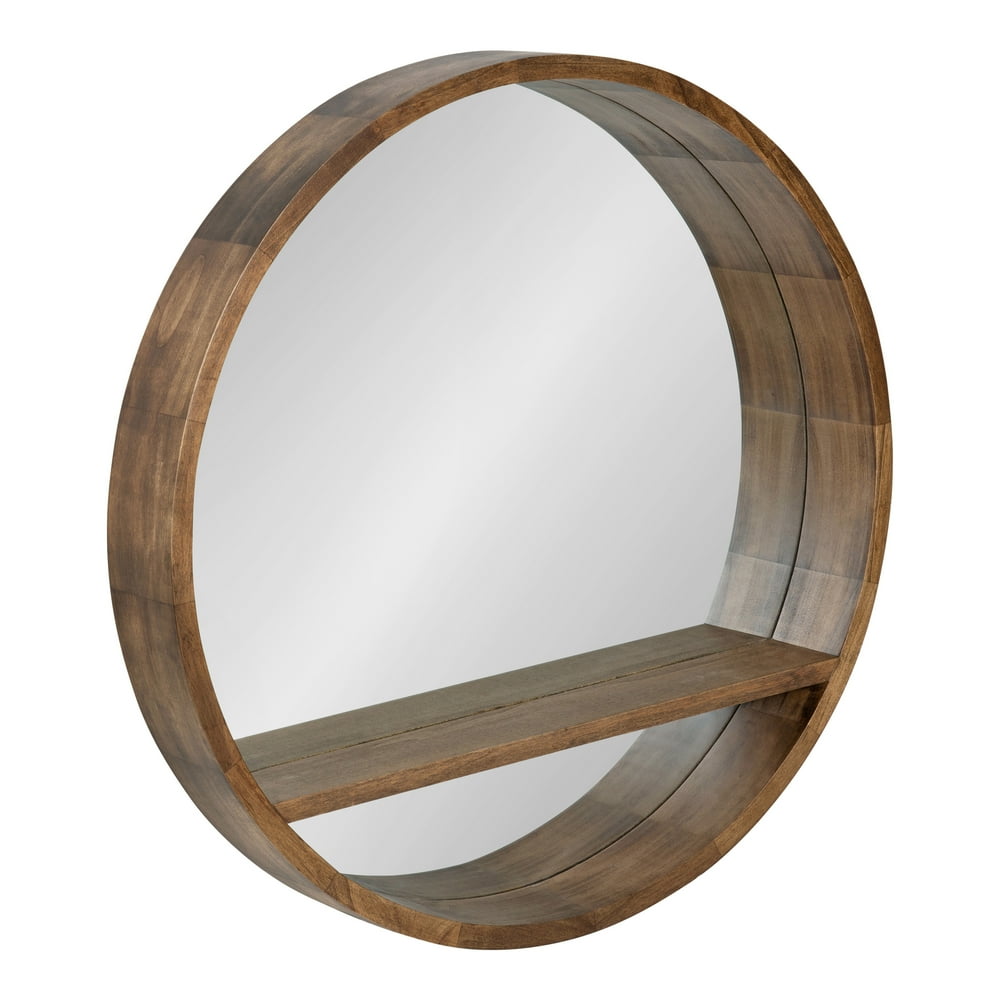 Kate And Laurel Hutton Round Mirror With Shelf 30 Diameter Rustic