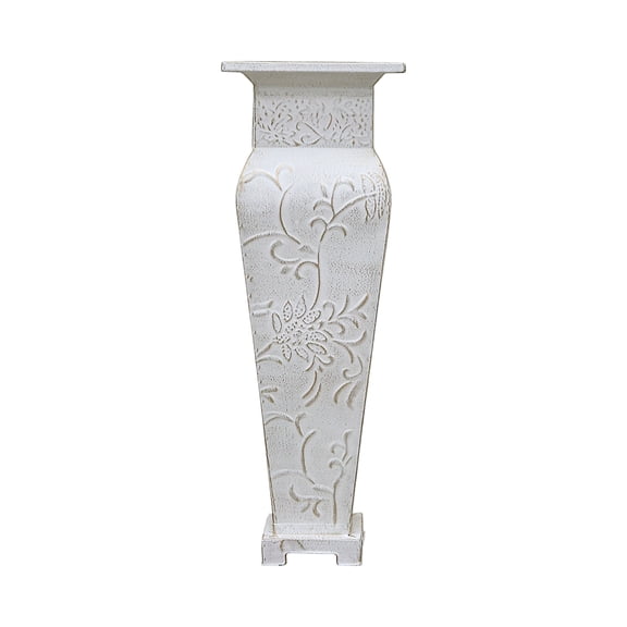 Hosley 21.25" Tall White Wash Embossed Metal Floor Vase - Large Decorative Vase for Wedding, Floral Arrangements, Home Decor, and Special Occasions