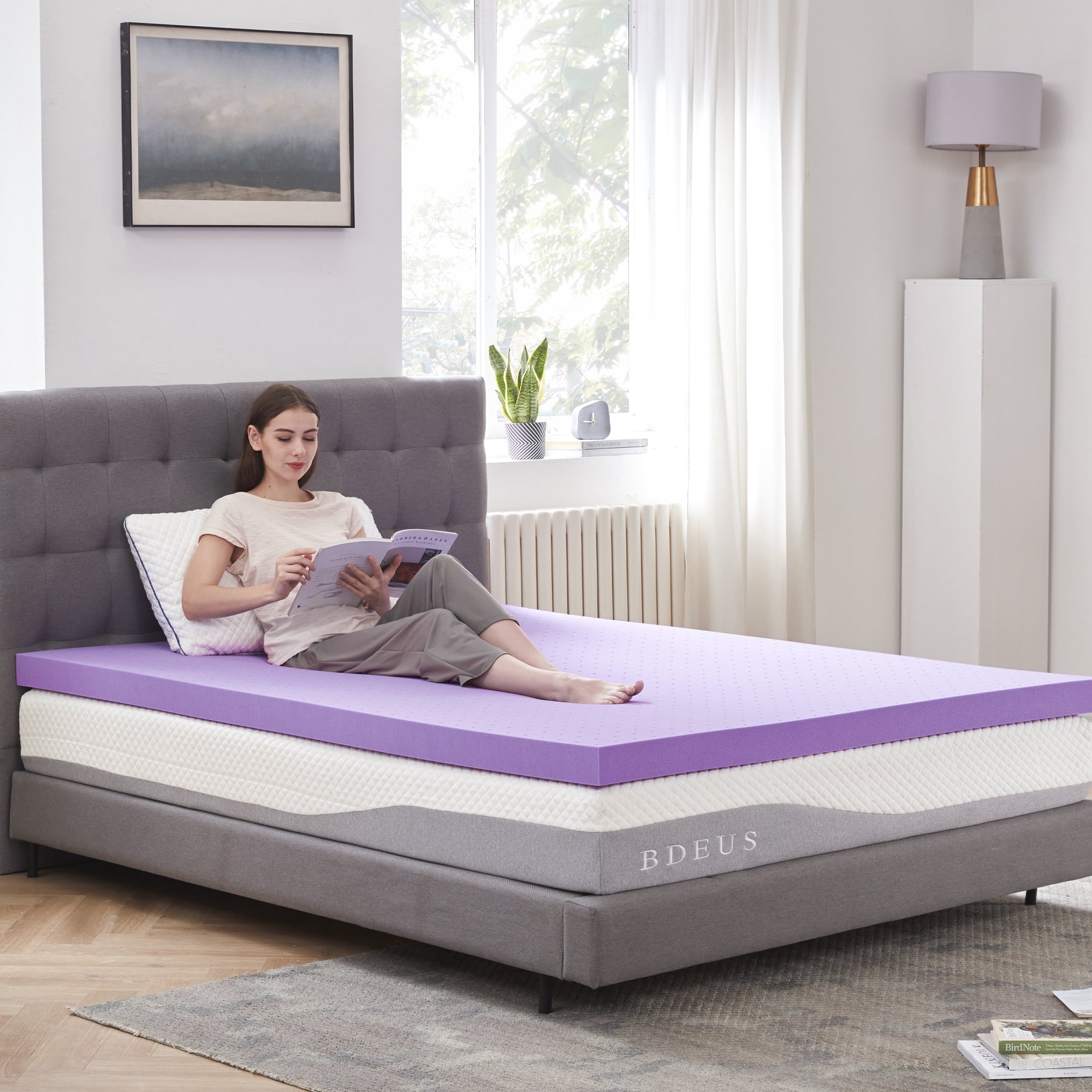 BDEUS 2 Inch Gel Memory Foam Mattress Topper Ventilated Soft Mattress Pad, Bed Topper, CertiPUR-US Certified, King Size, Purple