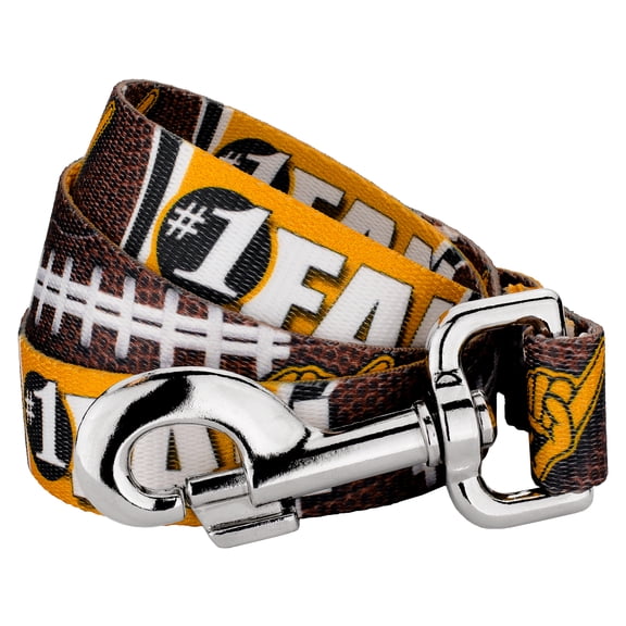 Country Brook Petz® 5/8 inch Black and Gold Football Fan Dog Leash Limited Edition - 4 Foot