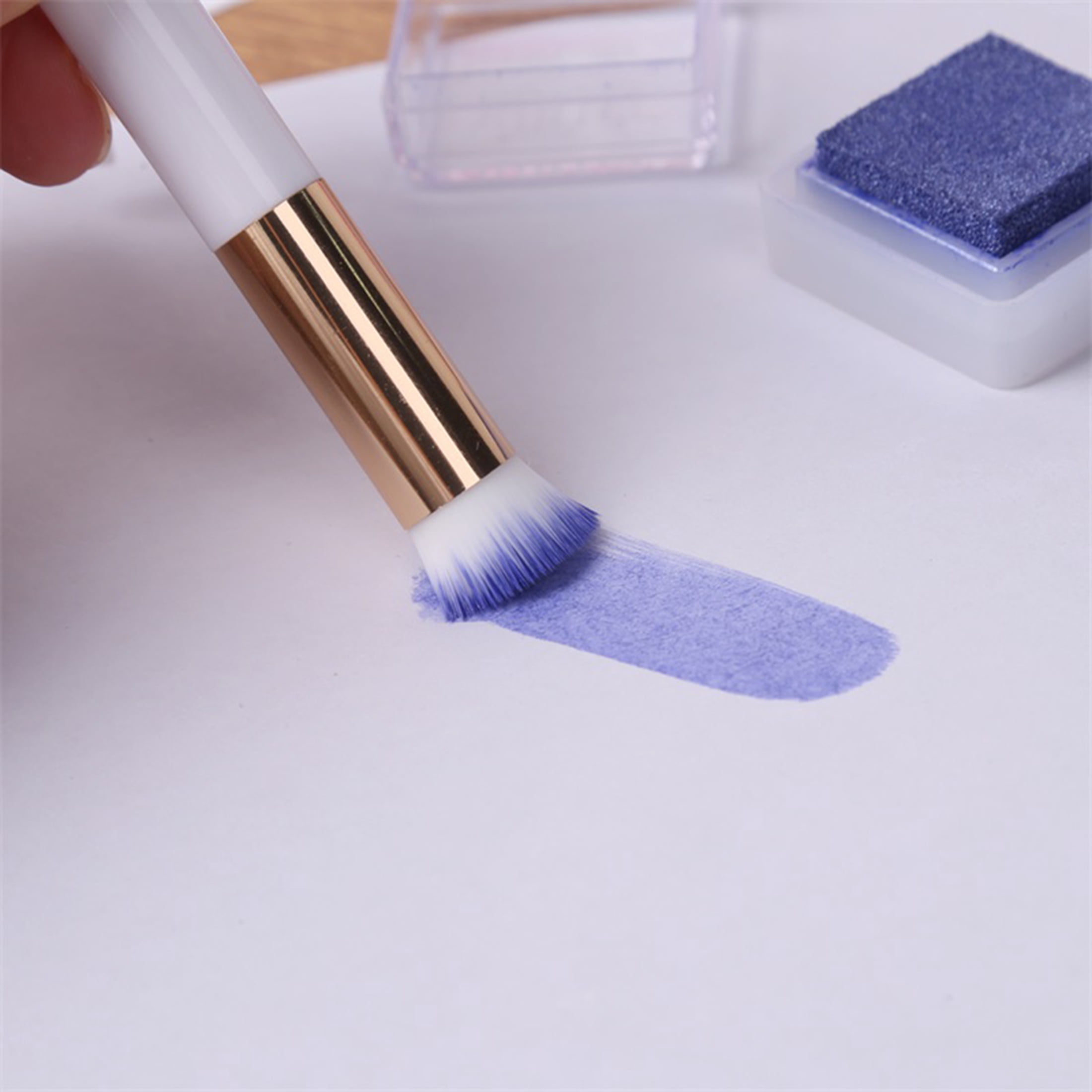 Briartw 6 Pieces Gold Mini Blending Brushes and Brush Holder Brush Rack Set for Card Making Drawing Crafting Ink Paint Brushes Sets