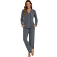thumbnail image 2 of GEX Womens Bamboo Viscose Pajamas Super Buttery Soft 2 Piece PJ Set Button Long Sleeve Sleepwear Set (Dark Gray XL), 2 of 6