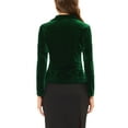 thumbnail image 3 of MODA NOVA Juniors Notched Lapel Long Sleeve Button Office Business Velvet Blazer Dark Green XS, 3 of 6