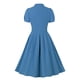 thumbnail image 3 of Vestido de mujer de manga corta con cuello en V y solapa de color sólido con botones de cintura alta Fridja  bnh4517, 3 of 3