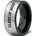 thumbnail image 1 of Tungsten Graduating Class Of 2019 Band Ring 8mm Men Women Comfort Fit Brushed Gray Flat Cut Black Polished, 1 of 4
