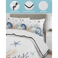 thumbnail image 3 of Quilts Queen Size Bedding Set, Navy Blue Coastal Reversible Summer Quilt 3 Pieces, Shell Starfish Coral Nautical Summer Beach Lightweight Bedspreads Coverlets with 2 Pillow Shams for All Seasons, 3 of 5
