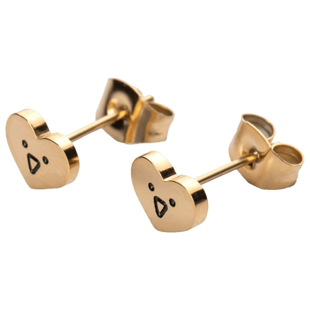 Aretes Mujer Joven de Corazón, Oso o Mariposa LuckyLy, Acero Inoxidable con Baño de Oro 18k, Modelo Lila dorado UNITALLA